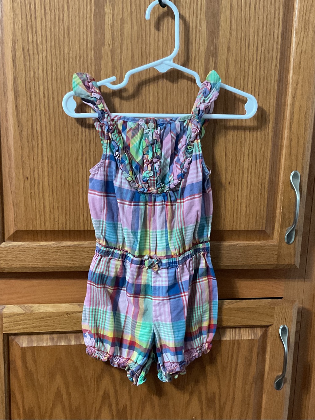 Gently Used Ralph Lauren Baby Girls Plaid Romper Size 9 Months